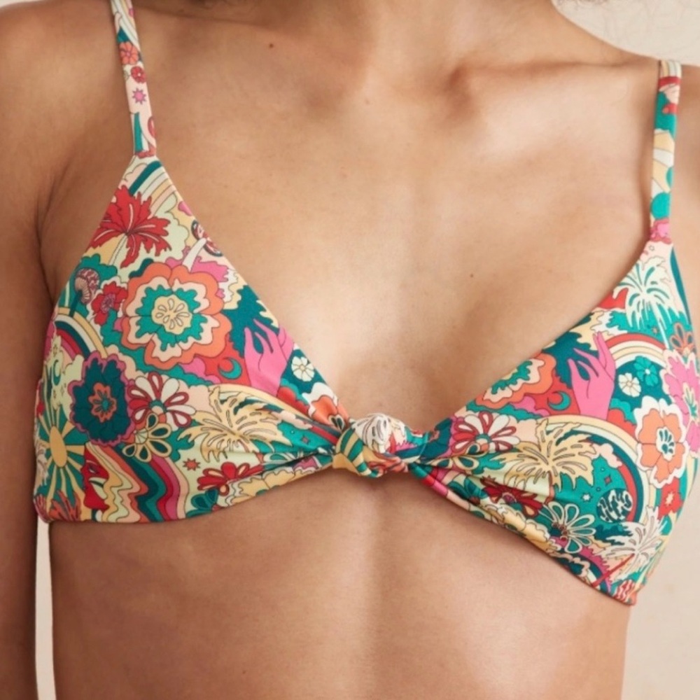 Andie Floral Paisley Knot Bikini Top in Teal, Coral, Yellow